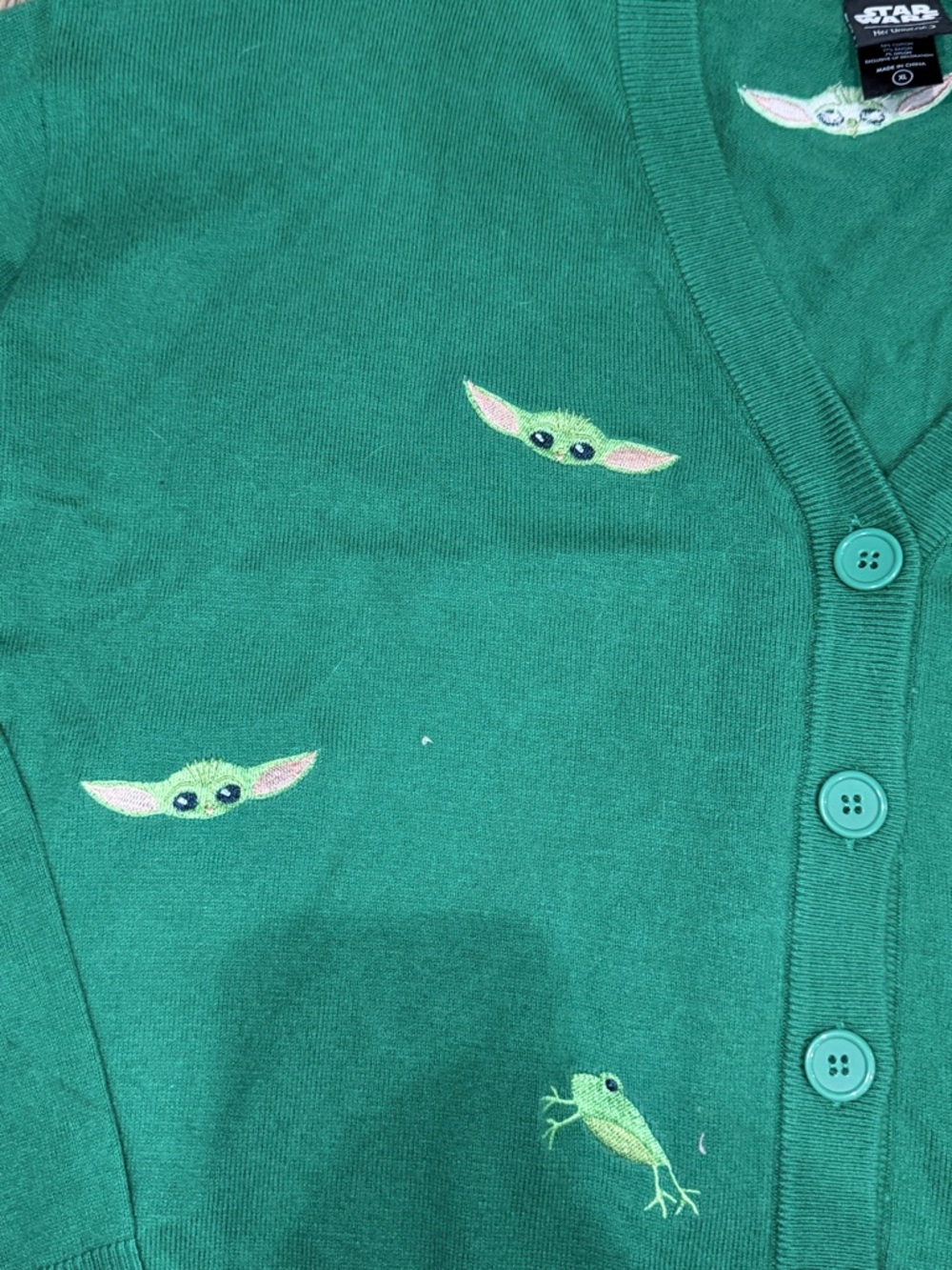 Star Wars Green Grogu Face Button Cardigan - Picture 2 of 4